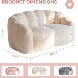 MAXYOYO Bean Bag Chair for Adults, Floral Shaped Bean Bag Sofa, Ultra Soft Faux Fur Floor Sofa, Large Reading Chair for Living Room Bedroom, Beige, Single