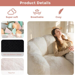 MAXYOYO Bean Bag Chair for Adults, Floral Shaped Bean Bag Sofa, Ultra Soft Faux Fur Floor Sofa, Large Reading Chair for Living Room Bedroom, Beige, Single