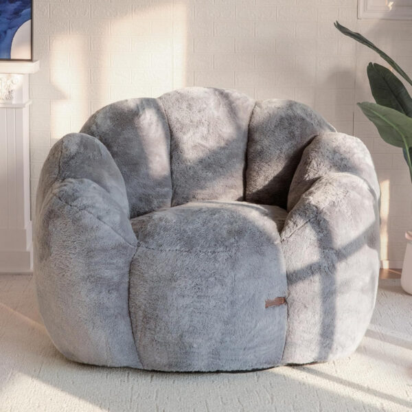 MAXYOYO Bean Bag Chair for Adults, Floral Shaped Bean Bag Sofa, Ultra Soft Faux Fur Floor Sofa, Large Reading Chair for Living Room Bedroom, Beige, Single