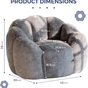 MAXYOYO Bean Bag Chair for Adults, Floral Shaped Bean Bag Sofa, Ultra Soft Faux Fur Floor Sofa, Large Reading Chair for Living Room Bedroom, Beige, Single