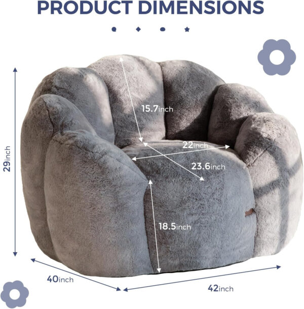 MAXYOYO Bean Bag Chair for Adults, Floral Shaped Bean Bag Sofa, Ultra Soft Faux Fur Floor Sofa, Large Reading Chair for Living Room Bedroom, Beige, Single