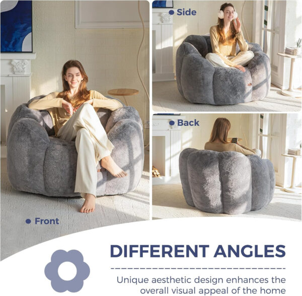 MAXYOYO Bean Bag Chair for Adults, Floral Shaped Bean Bag Sofa, Ultra Soft Faux Fur Floor Sofa, Large Reading Chair for Living Room Bedroom, Beige, Single