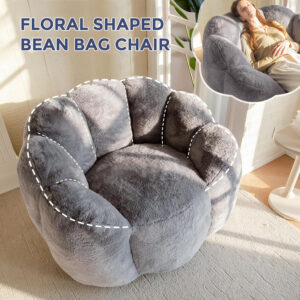 MAXYOYO Bean Bag Chair for Adults, Floral Shaped Bean Bag Sofa, Ultra Soft Faux Fur Floor Sofa, Large Reading Chair for Living Room Bedroom, Beige, Single