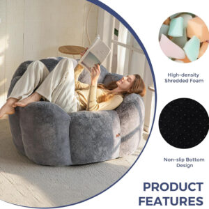 MAXYOYO Bean Bag Chair for Adults, Floral Shaped Bean Bag Sofa, Ultra Soft Faux Fur Floor Sofa, Large Reading Chair for Living Room Bedroom, Beige, Single