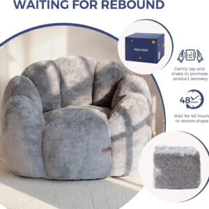 MAXYOYO Bean Bag Chair for Adults, Floral Shaped Bean Bag Sofa, Ultra Soft Faux Fur Floor Sofa, Large Reading Chair for Living Room Bedroom, Beige, Single