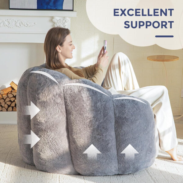 MAXYOYO Bean Bag Chair for Adults, Floral Shaped Bean Bag Sofa, Ultra Soft Faux Fur Floor Sofa, Large Reading Chair for Living Room Bedroom, Beige, Single
