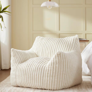 Giant Bean Bag Chairs for Adults Teens, Large Bean Bag Sofa Chairs with Filling Comfy Fuzzy BeanBag Chair with Armrests for Bedroom Living Room Reading