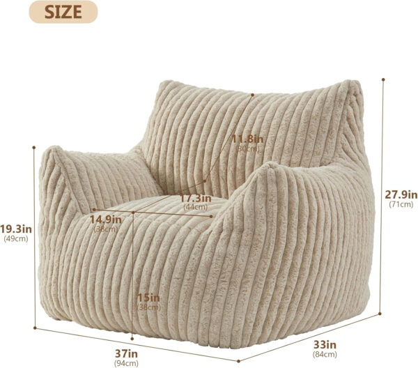 Giant Bean Bag Chairs for Adults Teens, Large Bean Bag Sofa Chairs with Filling Comfy Fuzzy BeanBag Chair with Armrests for Bedroom Living Room Reading