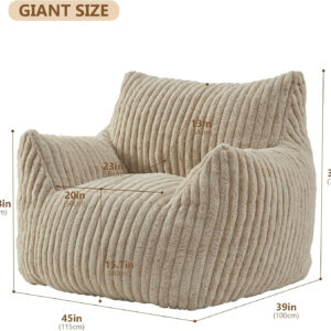 Giant Bean Bag Chairs for Adults Teens, Large Bean Bag Sofa Chairs with Filling Comfy Fuzzy BeanBag Chair with Armrests for Bedroom Living Room Reading