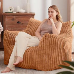 Giant Bean Bag Chairs for Adults Teens, Large Bean Bag Sofa Chairs with Filling Comfy Fuzzy BeanBag Chair with Armrests for Bedroom Living Room Reading