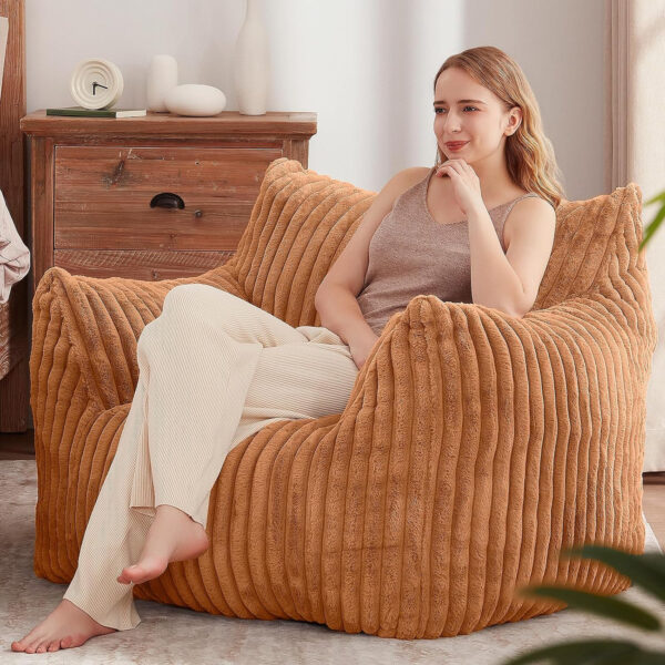 Giant Bean Bag Chairs for Adults Teens, Large Bean Bag Sofa Chairs with Filling Comfy Fuzzy BeanBag Chair with Armrests for Bedroom Living Room Reading