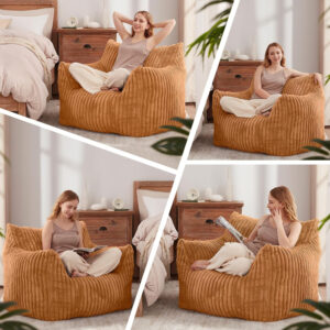 Giant Bean Bag Chairs for Adults Teens, Large Bean Bag Sofa Chairs with Filling Comfy Fuzzy BeanBag Chair with Armrests for Bedroom Living Room Reading