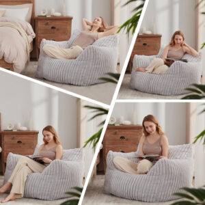 Giant Bean Bag Chairs for Adults Teens, Large Bean Bag Sofa Chairs with Filling Comfy Fuzzy BeanBag Chair with Armrests for Bedroom Living Room Reading