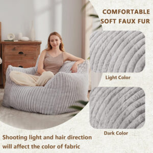 Giant Bean Bag Chairs for Adults Teens, Large Bean Bag Sofa Chairs with Filling Comfy Fuzzy BeanBag Chair with Armrests for Bedroom Living Room Reading