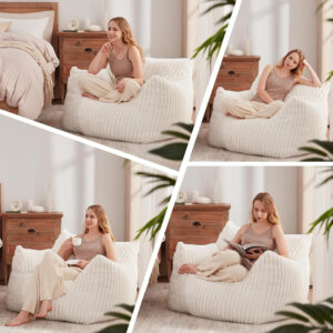 Giant Bean Bag Chairs for Adults Teens, Large Bean Bag Sofa Chairs with Filling Comfy Fuzzy BeanBag Chair with Armrests for Bedroom Living Room Reading