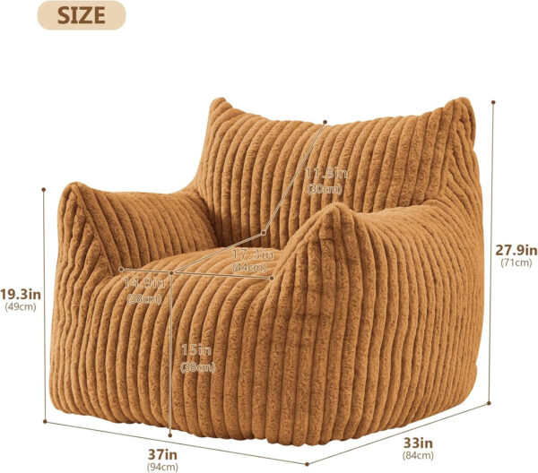 Giant Bean Bag Chairs for Adults Teens, Large Bean Bag Sofa Chairs with Filling Comfy Fuzzy BeanBag Chair with Armrests for Bedroom Living Room Reading