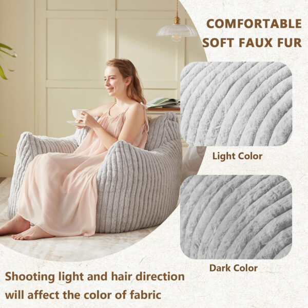 Giant Bean Bag Chairs for Adults Teens, Large Bean Bag Sofa Chairs with Filling Comfy Fuzzy BeanBag Chair with Armrests for Bedroom Living Room Reading