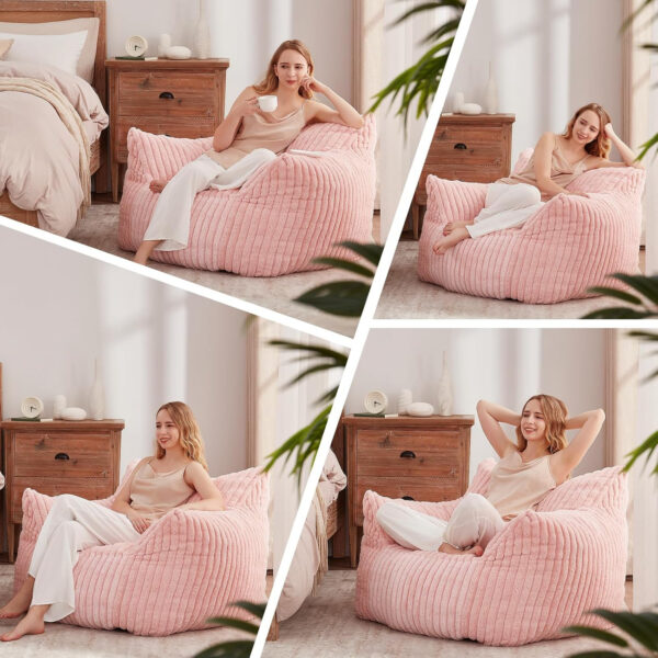 Giant Bean Bag Chairs for Adults Teens, Large Bean Bag Sofa Chairs with Filling Comfy Fuzzy BeanBag Chair with Armrests for Bedroom Living Room Reading