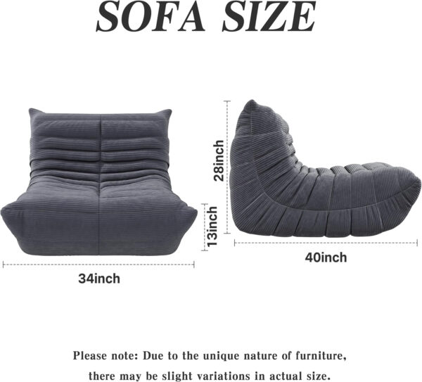 Bean Bag Chair, Lazy Floor Sofa Couch for Adults and Kids, Fireside Chair with Ergonomic Design, Memory Foam Lounge Chair for Living Room Bedroom, Office, Grey
