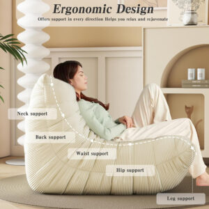 Bean Bag Chair, Lazy Floor Sofa Couch for Adults and Kids, Fireside Chair with Ergonomic Design, Memory Foam Lounge Chair for Living Room Bedroom, Office, Grey