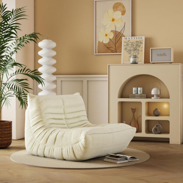 Bean Bag Chair, Lazy Floor Sofa Couch for Adults and Kids, Fireside Chair with Ergonomic Design, Memory Foam Lounge Chair for Living Room Bedroom, Office, Grey