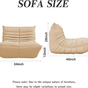 Bean Bag Chair, Lazy Floor Sofa Couch for Adults and Kids, Fireside Chair with Ergonomic Design, Memory Foam Lounge Chair for Living Room Bedroom, Office, Grey