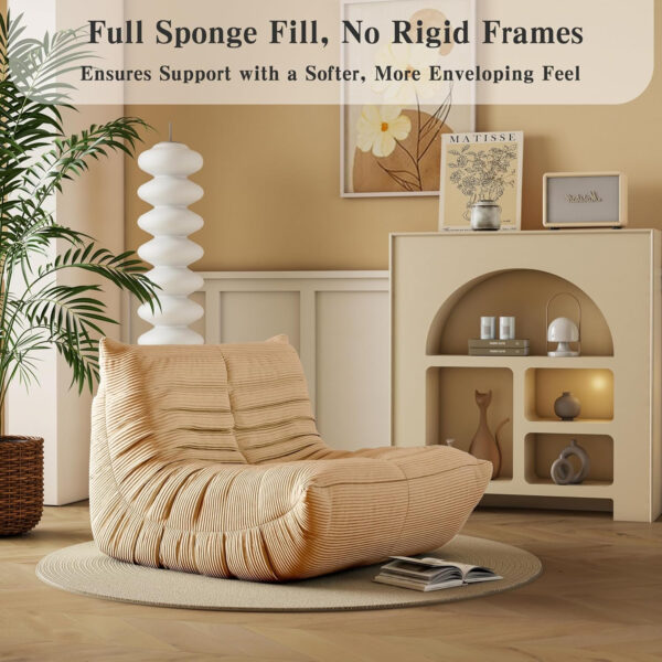 Bean Bag Chair, Lazy Floor Sofa Couch for Adults and Kids, Fireside Chair with Ergonomic Design, Memory Foam Lounge Chair for Living Room Bedroom, Office, Grey