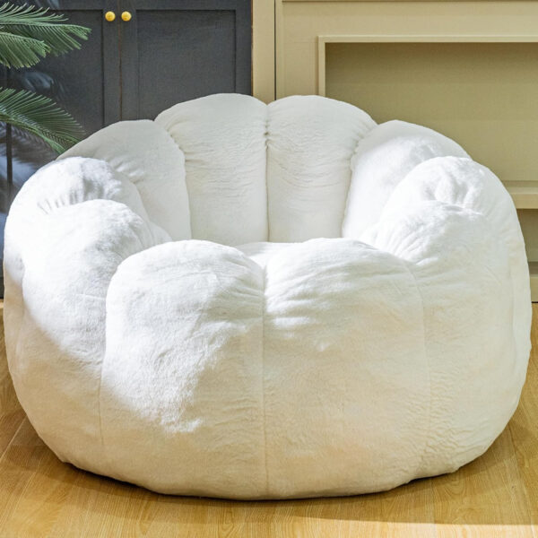 Bean Bag Chairs for Adults, Faux Fur Reading Chair with Petal Arm Rest Fluffy Comfy Chair for Bedroom, Living Room, Dorm, Game - White, Large, Low Support