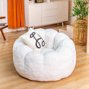 Bean Bag Chairs for Adults, Faux Fur Reading Chair with Petal Arm Rest Fluffy Comfy Chair for Bedroom, Living Room, Dorm, Game - White, Large, Low Support