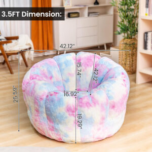 Bean Bag Chairs for Adults, Faux Fur Reading Chair with Petal Arm Rest Fluffy Comfy Chair for Bedroom, Living Room, Dorm, Game - White, Large, Low Support