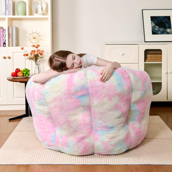 Bean Bag Chairs for Adults, Faux Fur Reading Chair with Petal Arm Rest Fluffy Comfy Chair for Bedroom, Living Room, Dorm, Game - White, Large, Low Support