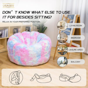 Bean Bag Chairs for Adults, Faux Fur Reading Chair with Petal Arm Rest Fluffy Comfy Chair for Bedroom, Living Room, Dorm, Game - White, Large, Low Support