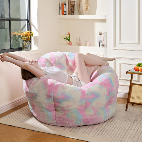 Bean Bag Chairs for Adults, Faux Fur Reading Chair with Petal Arm Rest Fluffy Comfy Chair for Bedroom, Living Room, Dorm, Game - White, Large, Low Support