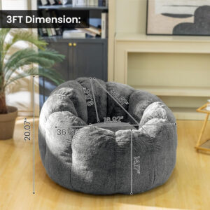 Bean Bag Chairs for Adults, Faux Fur Reading Chair with Petal Arm Rest Fluffy Comfy Chair for Bedroom, Living Room, Dorm, Game - White, Large, Low Support