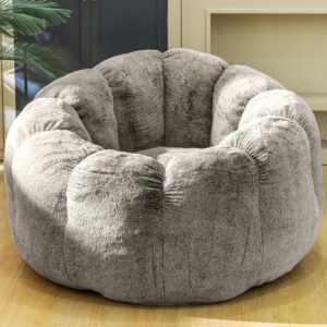 Bean Bag Chairs for Adults, Faux Fur Reading Chair with Petal Arm Rest Fluffy Comfy Chair for Bedroom, Living Room, Dorm, Game - White, Large, Low Support