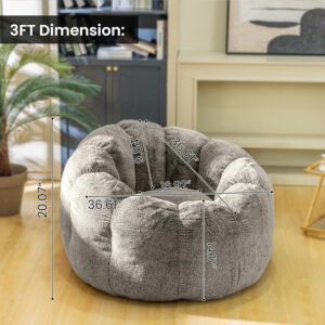 Bean Bag Chairs for Adults, Faux Fur Reading Chair with Petal Arm Rest Fluffy Comfy Chair for Bedroom, Living Room, Dorm, Game - White, Large, Low Support