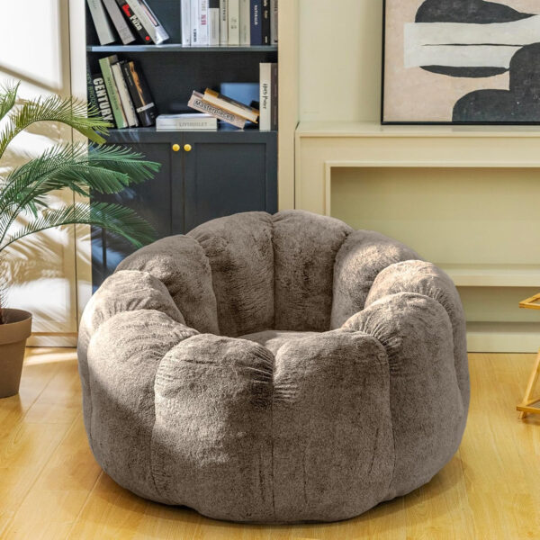 Bean Bag Chairs for Adults, Faux Fur Reading Chair with Petal Arm Rest Fluffy Comfy Chair for Bedroom, Living Room, Dorm, Game - White, Large, Low Support