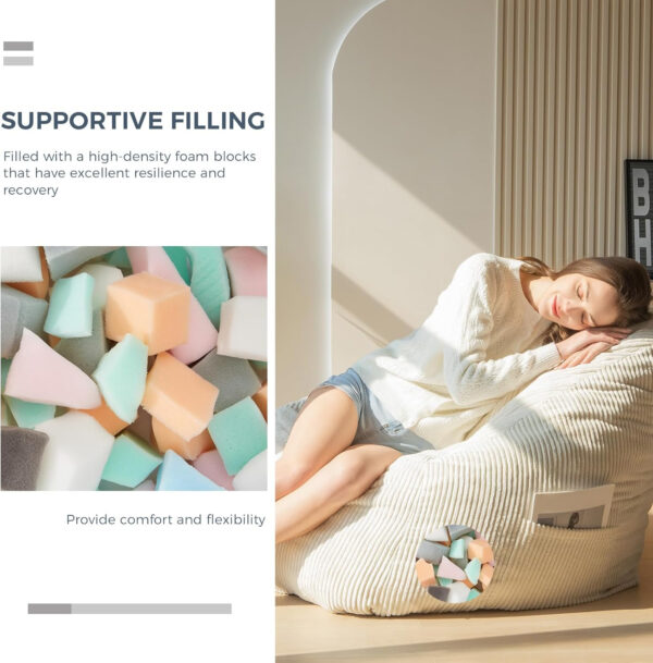 MAXYOYO Bean Bag Chair, Floor Sofa with Handle, Bean Bag Chairs for Adults and Kids, Teens Living Room Bean Bag, Accent Sofa Chair with Pocket for Gaming Reading Relaxing