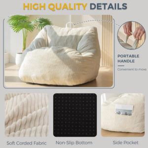 MAXYOYO Bean Bag Chair, Floor Sofa with Handle, Bean Bag Chairs for Adults and Kids, Teens Living Room Bean Bag, Accent Sofa Chair with Pocket for Gaming Reading Relaxing