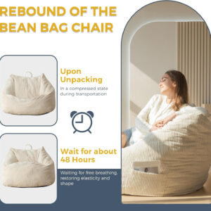 MAXYOYO Bean Bag Chair, Floor Sofa with Handle, Bean Bag Chairs for Adults and Kids, Teens Living Room Bean Bag, Accent Sofa Chair with Pocket for Gaming Reading Relaxing