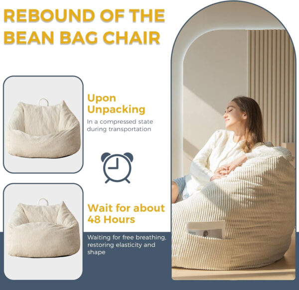 MAXYOYO Bean Bag Chair, Floor Sofa with Handle, Bean Bag Chairs for Adults and Kids, Teens Living Room Bean Bag, Accent Sofa Chair with Pocket for Gaming Reading Relaxing