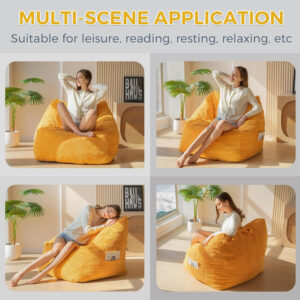 MAXYOYO Bean Bag Chair, Floor Sofa with Handle, Bean Bag Chairs for Adults and Kids, Teens Living Room Bean Bag, Accent Sofa Chair with Pocket for Gaming Reading Relaxing