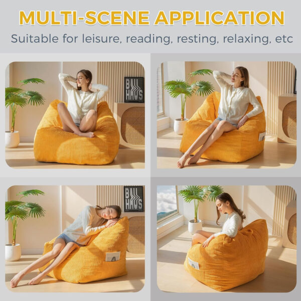 MAXYOYO Bean Bag Chair, Floor Sofa with Handle, Bean Bag Chairs for Adults and Kids, Teens Living Room Bean Bag, Accent Sofa Chair with Pocket for Gaming Reading Relaxing