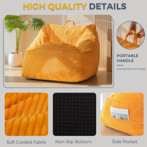 MAXYOYO Bean Bag Chair, Floor Sofa with Handle, Bean Bag Chairs for Adults and Kids, Teens Living Room Bean Bag, Accent Sofa Chair with Pocket for Gaming Reading Relaxing