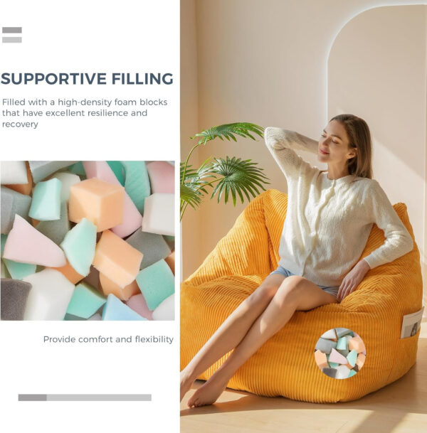 MAXYOYO Bean Bag Chair, Floor Sofa with Handle, Bean Bag Chairs for Adults and Kids, Teens Living Room Bean Bag, Accent Sofa Chair with Pocket for Gaming Reading Relaxing