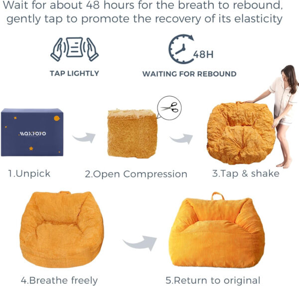 MAXYOYO Bean Bag Chair, Floor Sofa with Handle, Bean Bag Chairs for Adults and Kids, Teens Living Room Bean Bag, Accent Sofa Chair with Pocket for Gaming Reading Relaxing