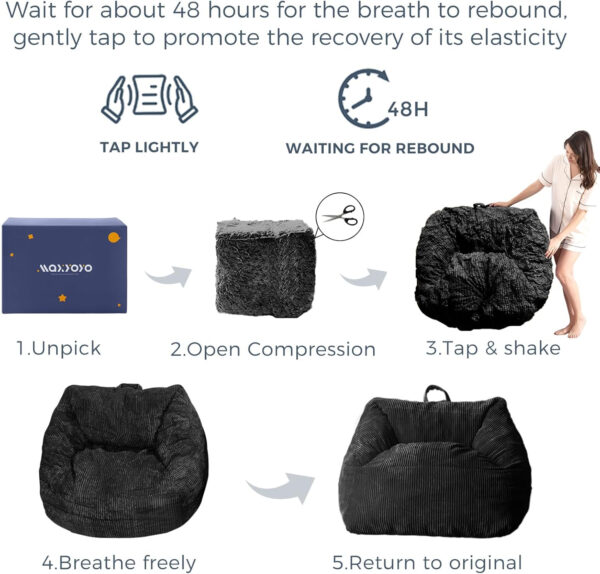 MAXYOYO Bean Bag Chair, Floor Sofa with Handle, Bean Bag Chairs for Adults and Kids, Teens Living Room Bean Bag, Accent Sofa Chair with Pocket for Gaming Reading Relaxing