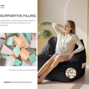 MAXYOYO Bean Bag Chair, Floor Sofa with Handle, Bean Bag Chairs for Adults and Kids, Teens Living Room Bean Bag, Accent Sofa Chair with Pocket for Gaming Reading Relaxing