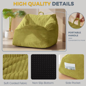 MAXYOYO Bean Bag Chair, Floor Sofa with Handle, Bean Bag Chairs for Adults and Kids, Teens Living Room Bean Bag, Accent Sofa Chair with Pocket for Gaming Reading Relaxing