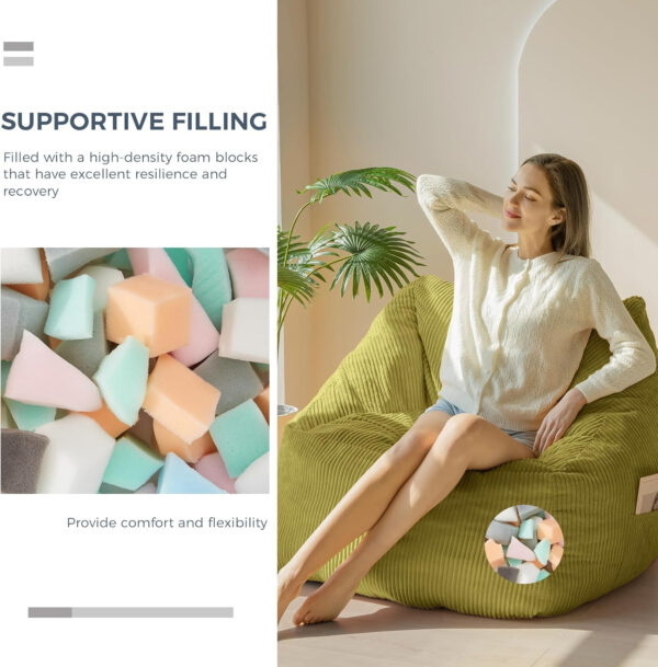 MAXYOYO Bean Bag Chair, Floor Sofa with Handle, Bean Bag Chairs for Adults and Kids, Teens Living Room Bean Bag, Accent Sofa Chair with Pocket for Gaming Reading Relaxing